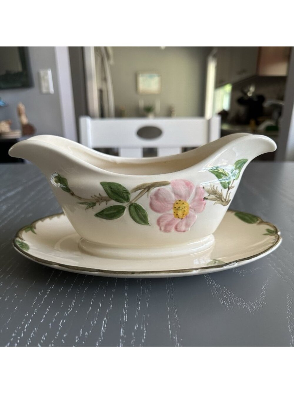 Franciscan Desert Rose GRAVY BOAT Attached Under Plate USA 1950 Gladding McBean